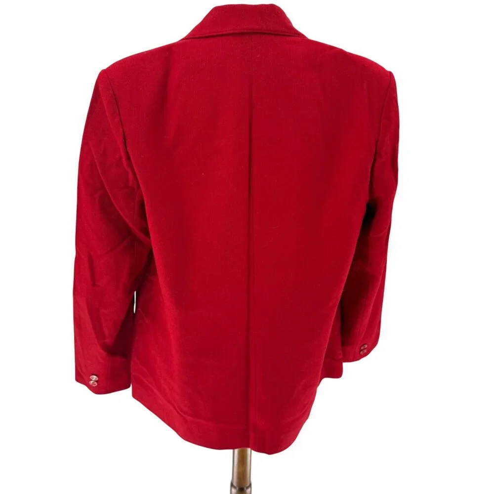 Vintage Red Wool Blend Blazer By Chimney Ridge With Button Closure & Pockets Wom - Picture 2 of 10